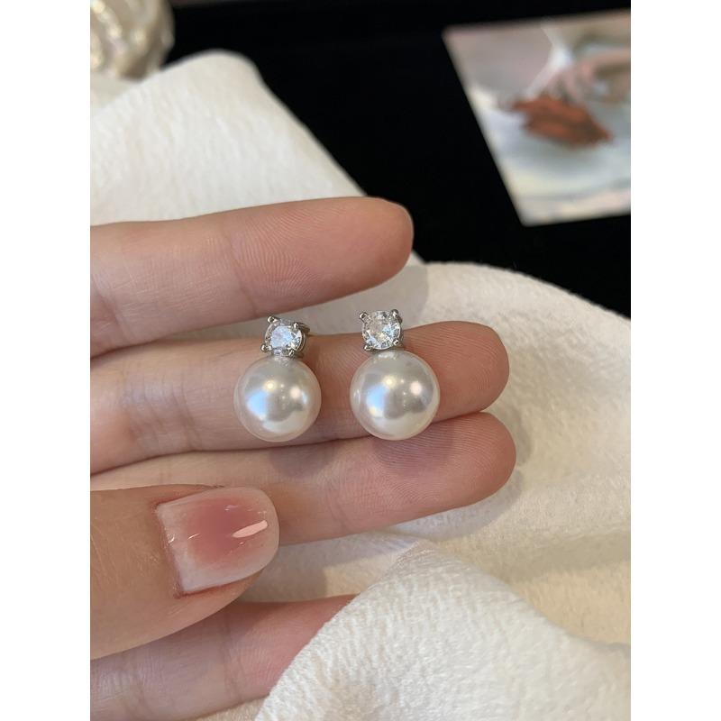 

Серьги-гвоздики из стерлингового серебра S925 с жемчугом принцессы, элегантные, элегантные, сияющие, простые серьги «Диана» для женщин 925