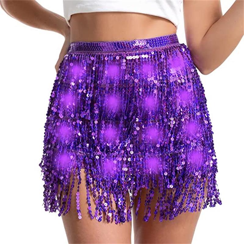 Halloween LED Belly Dance Sequin Tassel Skirt Scarf