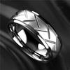 Fashion Men’s Silver Color Black Stainless Steel Ring Groove Multi-Faceted Ring For Men Women Engagement Ring Anniversary Gifts