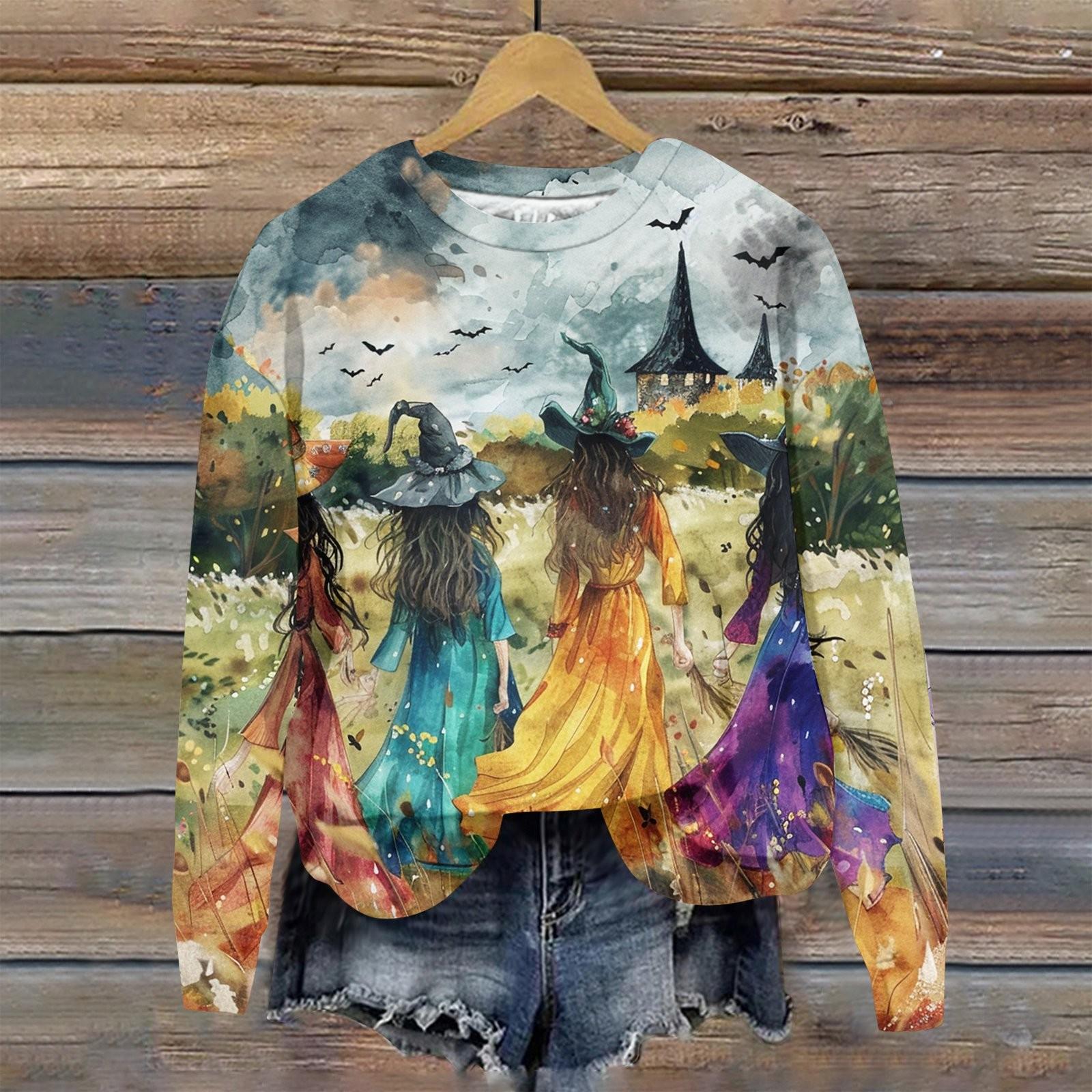 

Женская мода повседневная толстовка с капюшоном с длинным рукавом и принтом на Хэллоуин S хаки