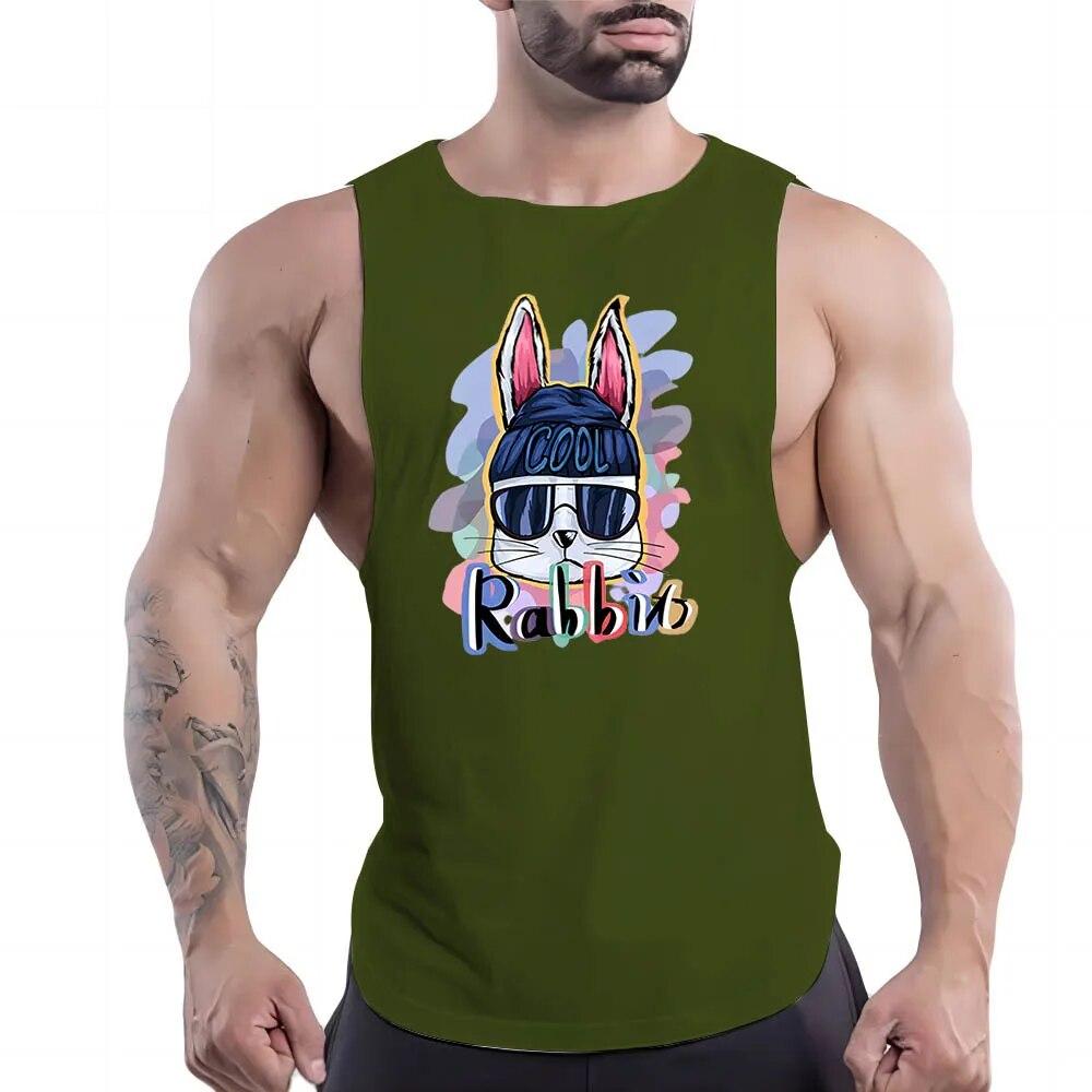 Daily O Collar Breathable Simple Casual Cartoon Animal Print Outdoor Street Style Sleeveless Multi-Color Vest Gym Sports Style