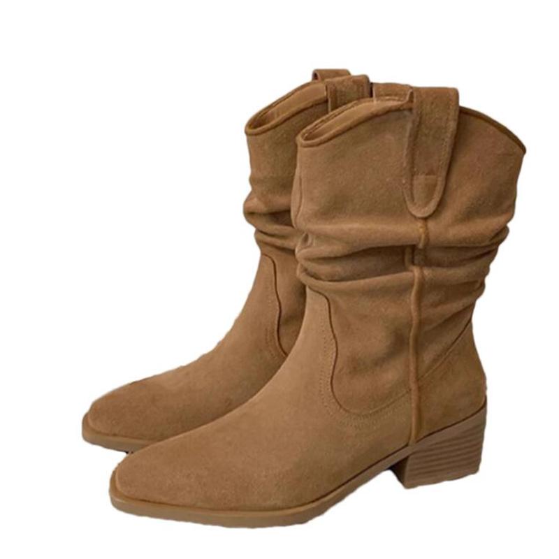 Suede Women Ankle Boots Chunky Fashion Mid Heels Shoes Winter 2024 New Trend Woman Goth Snow Chelsea Short Leather Botas Mujer