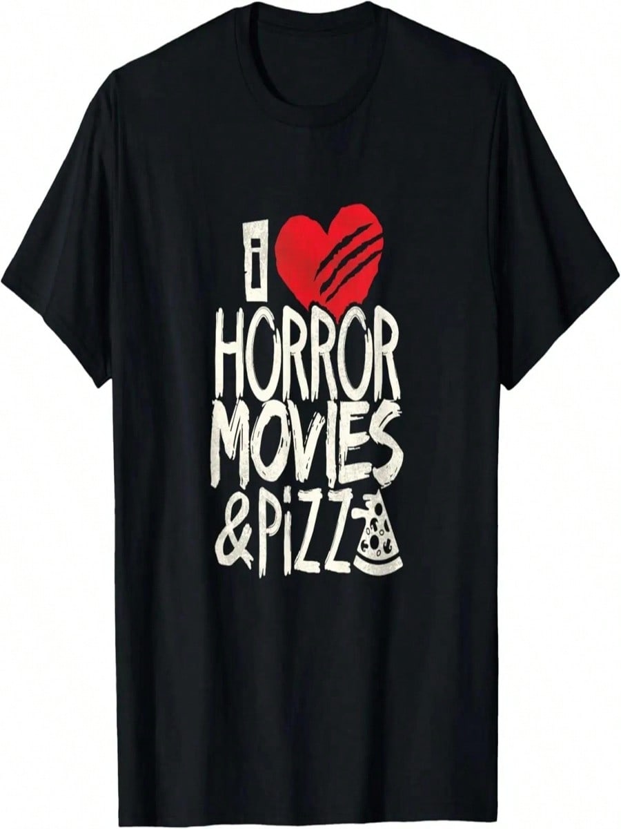 I Love Horror Movies And Pizza Graphic Movie Lover T-Shirt S