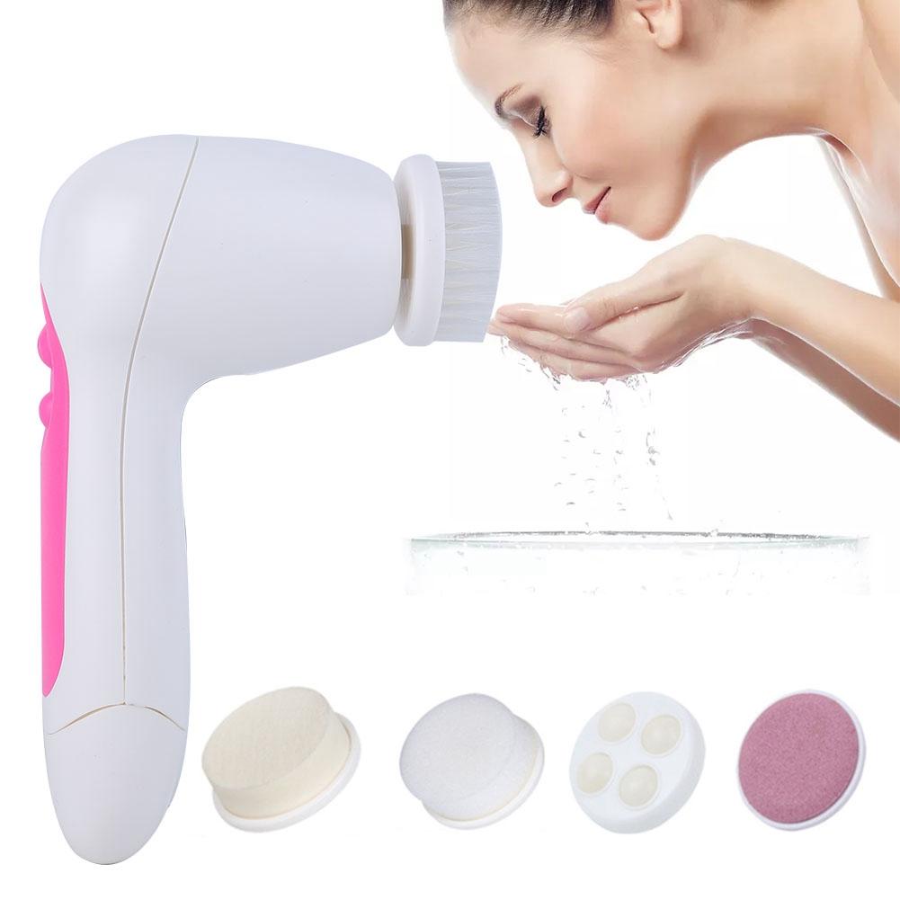 5 In 1 Multifunctional Electric Face Cleansing Instrument Pore Cleaner Brush Massager (Pink)