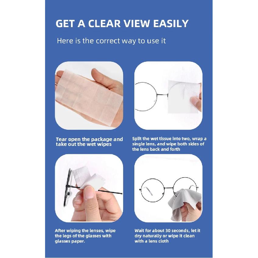 10-100pcs 100-Count Disposable Glasses Cleaning Wipes, for Glasses, Screens, and Lenses