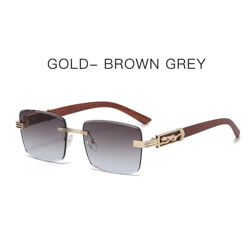 Wood Grain Legs Cheetah Decorative Sunglasses Colorful Retro Frameless Square Leopard Head Metal Sunglasses