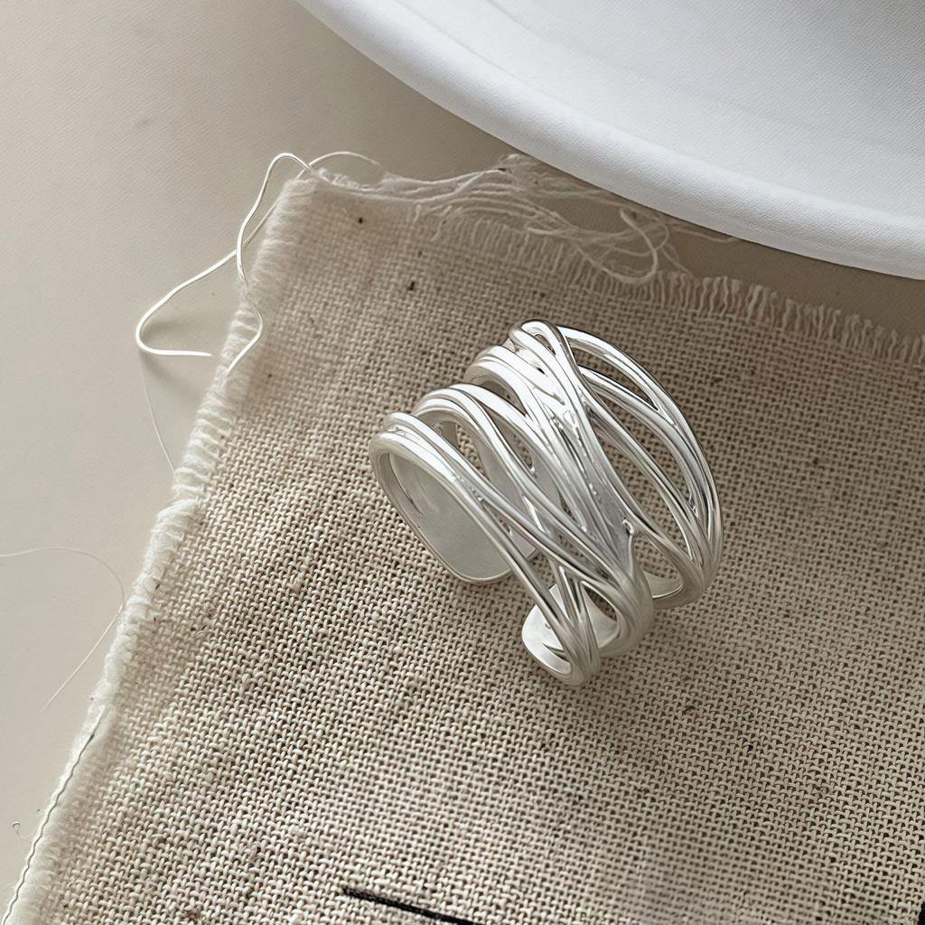 925 Silver Open Rings for Women Fashion Handmade Geometric Irregular Lines Ring Party Wedding Jewelry Holiday Gifts