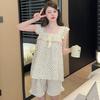 GMXIA Summer Country-style Pajamas for Women, Sweet Floral Print Home Wear, Vest, Halter Top, Shorts, Set with Chest Pad, Pajamas