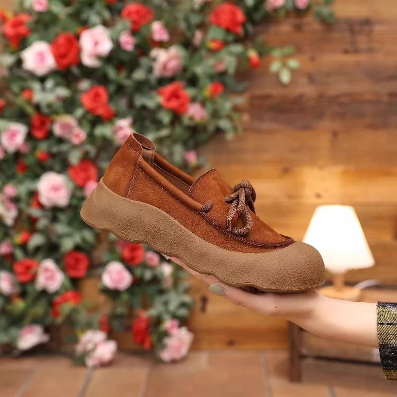 Retro lace-up one-pedal thick-soled women's new fashionable versatile, comfortable and lightweight small leather shoes