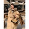 Chinese Style Cotton Coat with Fur Collar Women Winter Long Loose Solid Color Warm Jacket