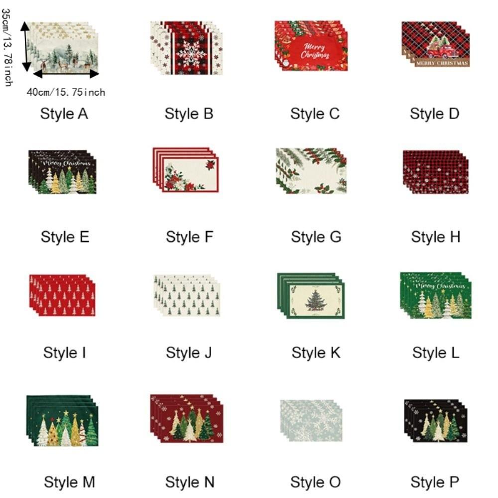 4PCS Linen-like Christmas Tree Placemats Anti-slip Tableware Insulated Mats New Year