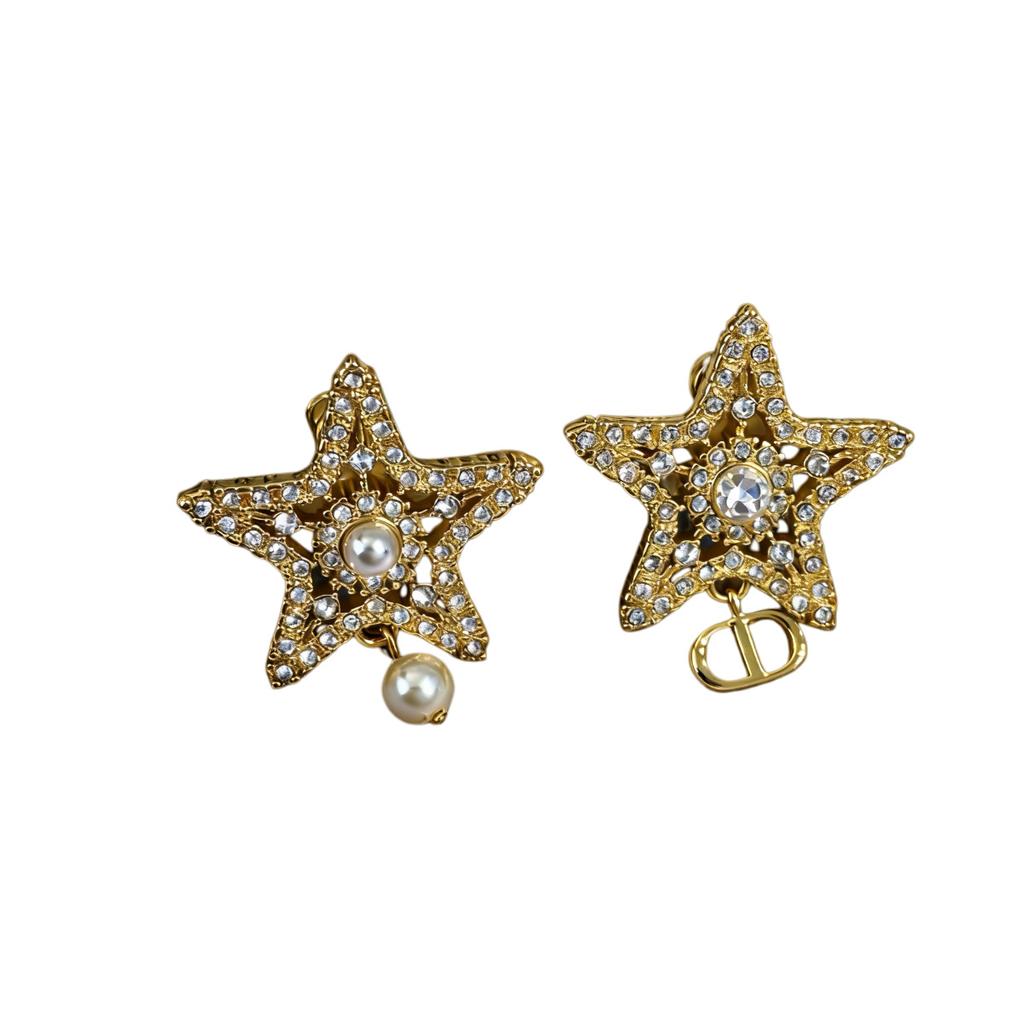 = Letter Five-pointed Star Full Diamond Earrings, Earrings, High-end Temperament, Light Luxury, Fashion Temperament, Versatile