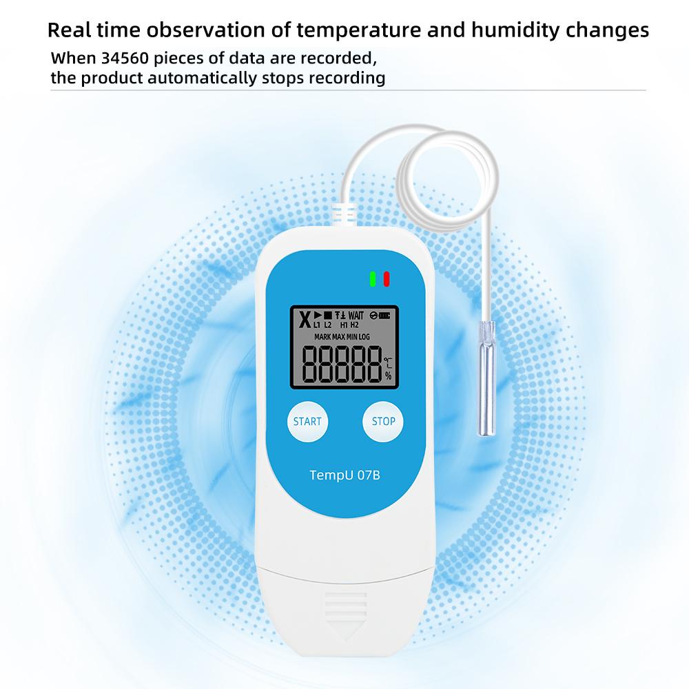 LCD USB Temperature and Humidity Data Recorder 34560 Point Temp&RH Data Logger External Sensor Datalogger for Storage Warehouse
