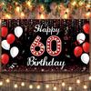 60th Birthday Decoration Banner Backdrop, Happy 60th Birthday Decorations for Women, Red Black White 60 Years Old Birthday Party Photo Booth Props