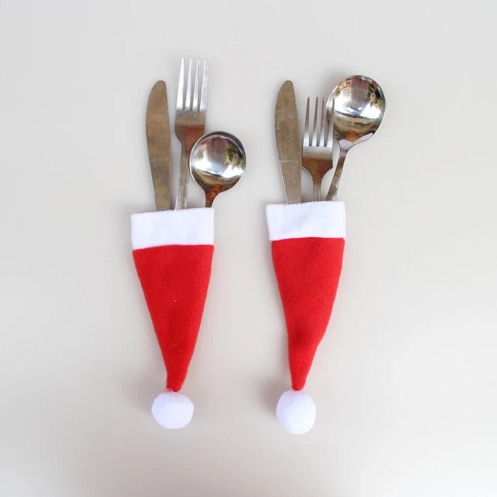 Christmas Decorations Mini Christmas Hat New Velvet Hat Knife And Fork Set Wine Bottle Decoration