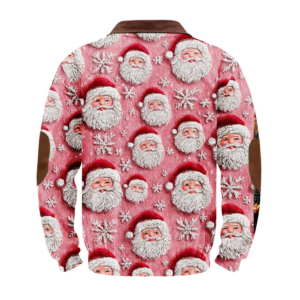 Men's Fashion Christmas Printed Corduroy Zipper Shirt