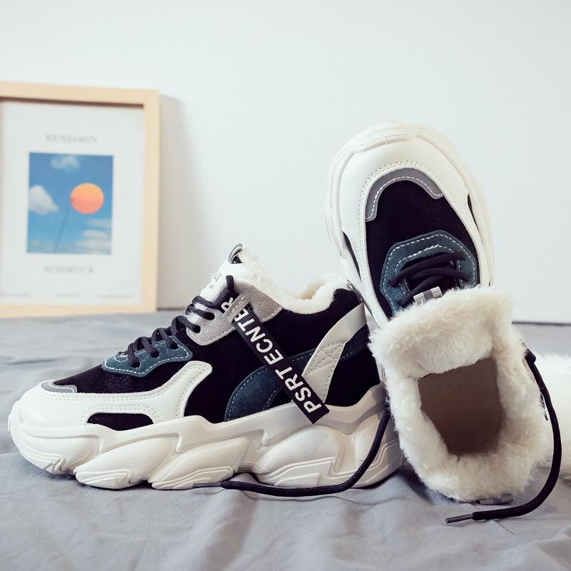 Fleece thickened warm high-top cotton shoes 22 winter new little white sports dad shoes winter