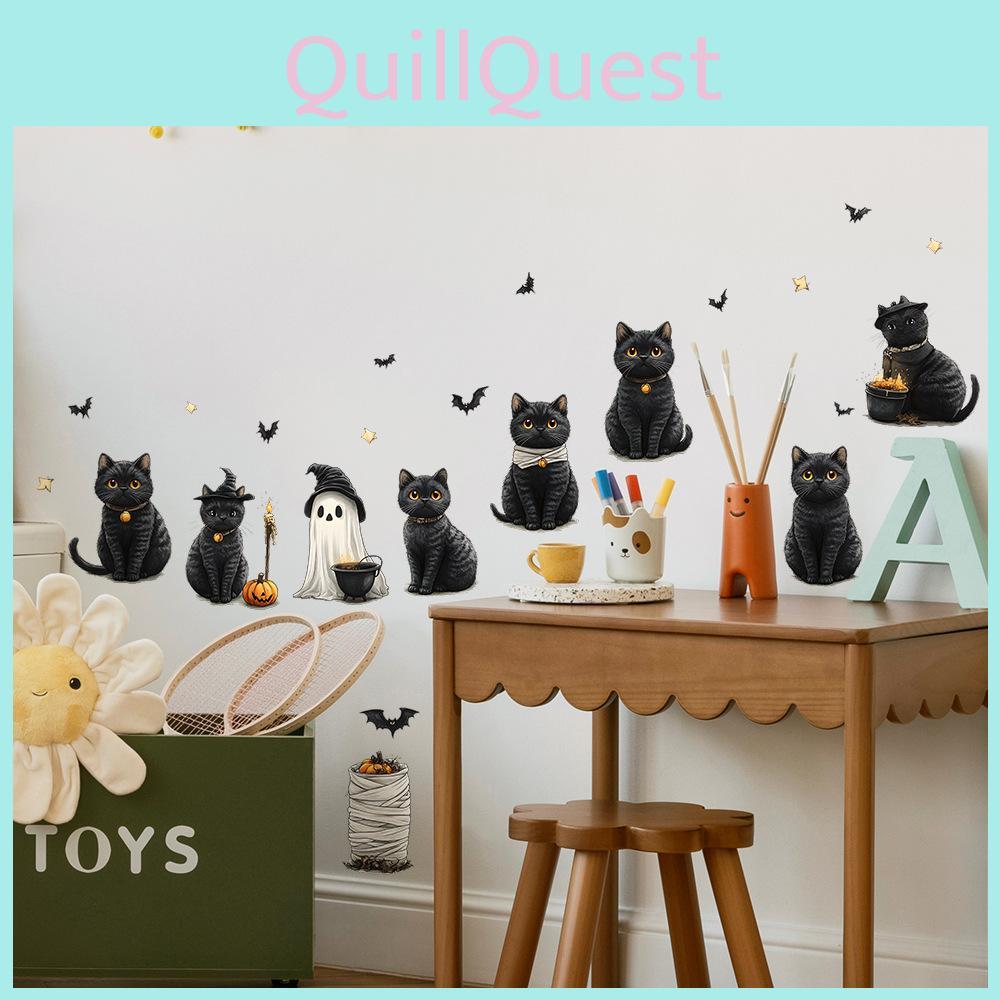Black Halloween Cute Cat Bat Ghost Bedroom Home Decoration Stickers Wall