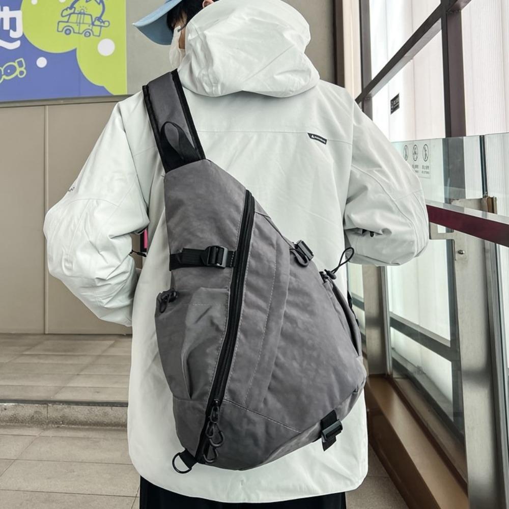 Large Capacity Oxford Cloth Shoulder Bag Solid Color Sports Crossbody Bag Men's Chest Bag  Travel