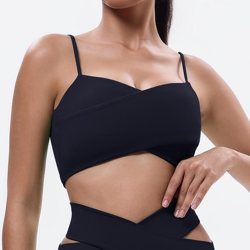 

Экологичный однотонный полиэстеровый спортивный бюстгальтер с подушечками для женщин - Ощущение обнаженности, жилет для бега и фитнеса Large чёрный