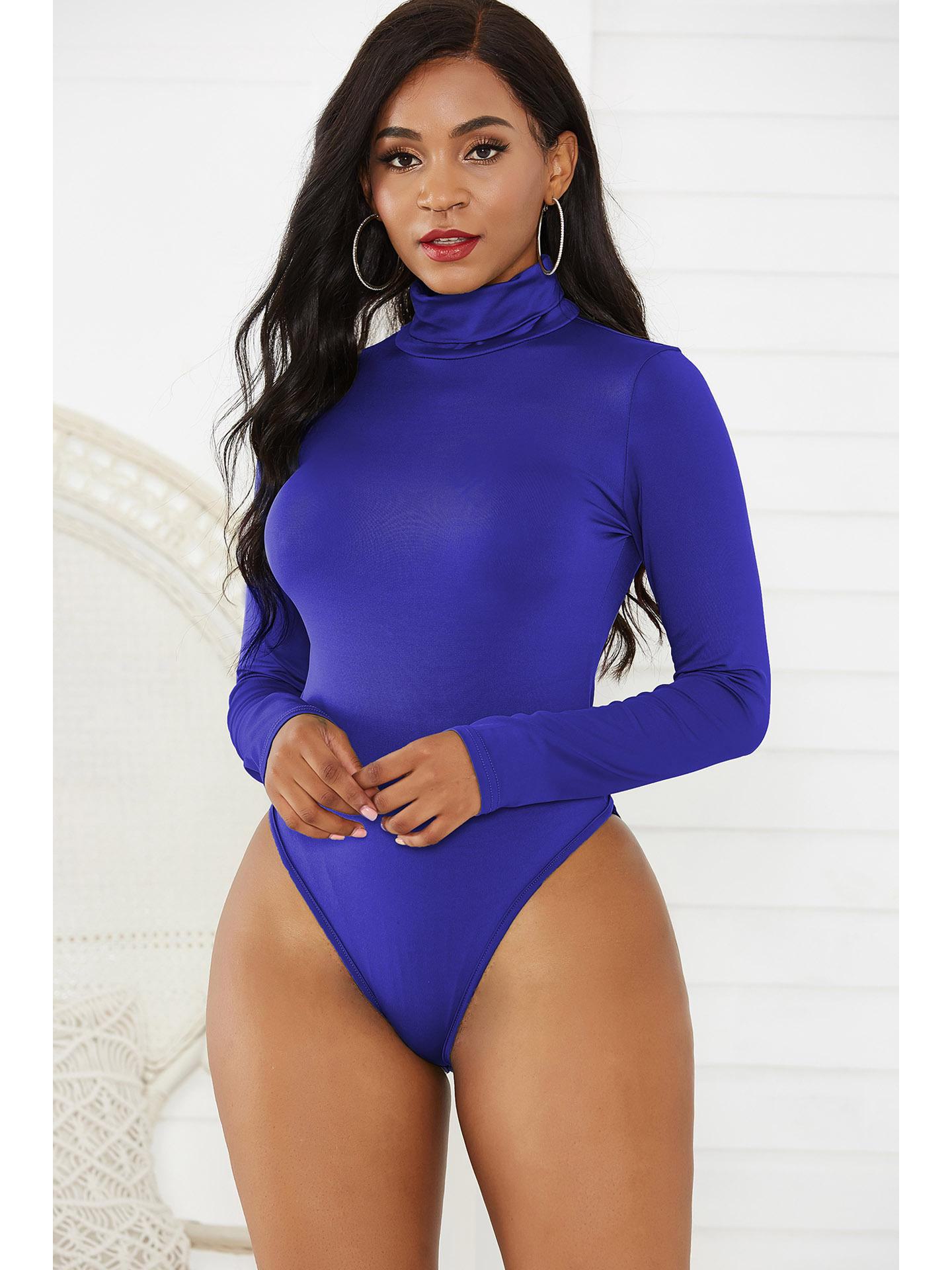 

Женский сексуальный облегающий комбинезон с длинным рукавом и высоким воротом - 12 цветов, зимняя одежда XL королевский синий