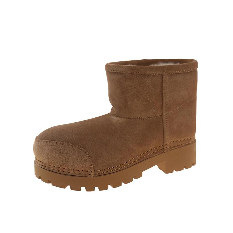 Płaskie Platformowe Damskie Śniegowce do Kostki Futrzane Buty Trend 2025 Projektant Zimowe Ciepłe Botki Chelsea Casual Krótkie Pluszowe Botas