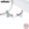 WOSTU Flamingo Pendant 925 Sterling Silver Tropical Flamingo Charms Color Enamel fit Beads Bracelets Jewelry Making CTC277