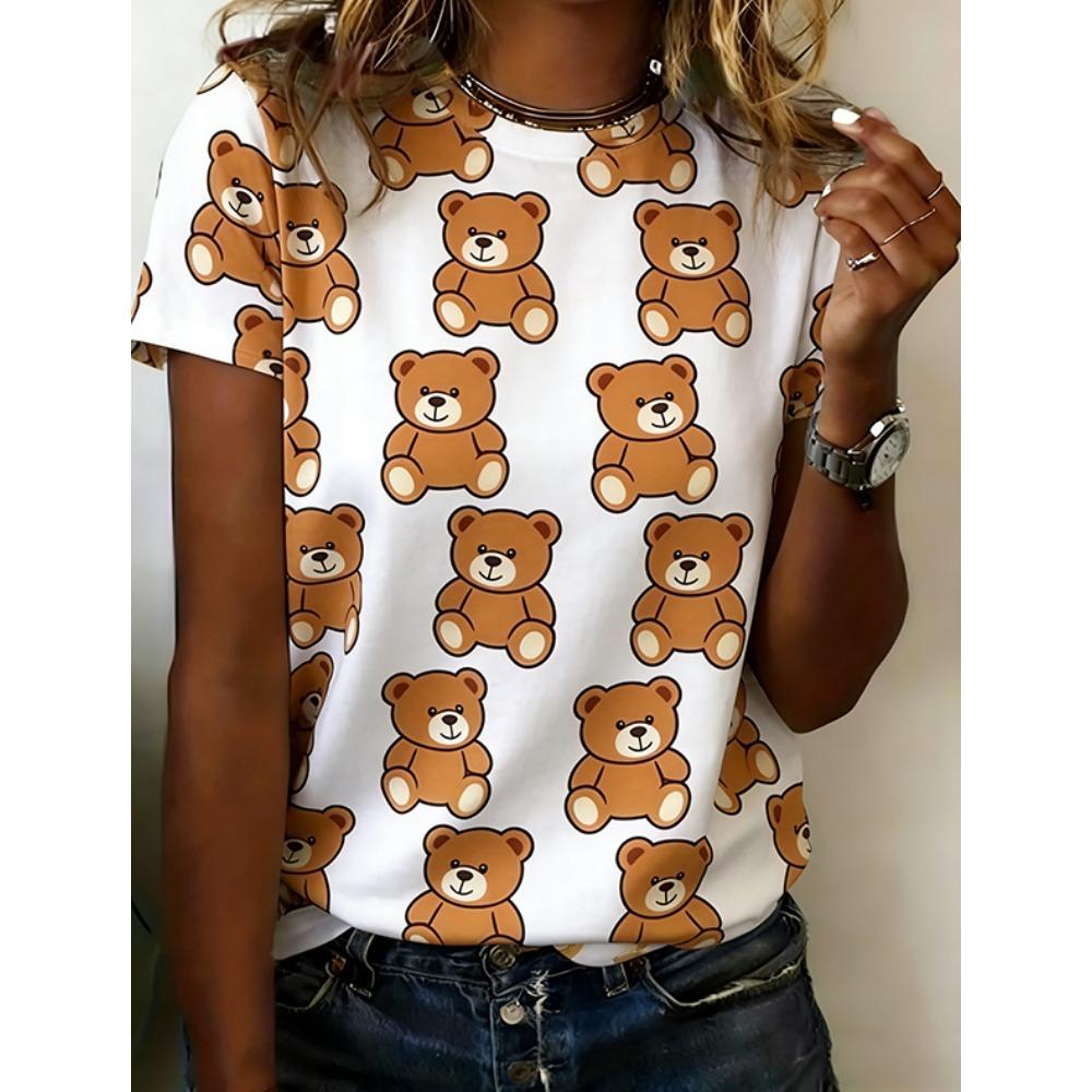 3D printed pattern T-shirt summer casual short sleeved loose T-shirt 2XS