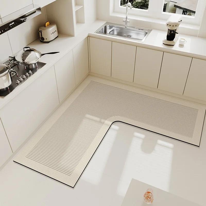 Carpet for Kitchen Pvc Floor Mat L-shaped Rug Soft Diatom Mud Absorbent Foot Mats Non-slip Water-absorbent Home Decoration