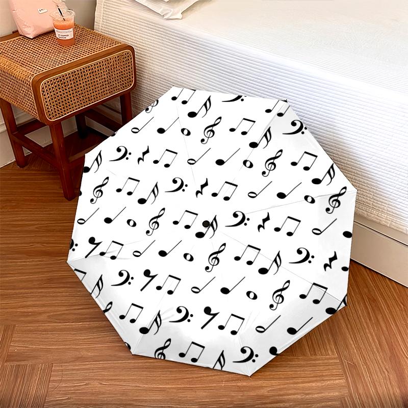 1 Stück Automatischer Faltbarer Regenschirm - Muster mit Musiksymbolen, Tragbares & Faltbares Design mit 8 Speichen, Weihnachts- Geburtstagsgeschenke