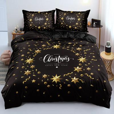 Black and Gold Style Merry Christmas Design 3D Floral Bedding Set Duvet Cover Sets Flower Bed Linen Custom King Queen Full Size