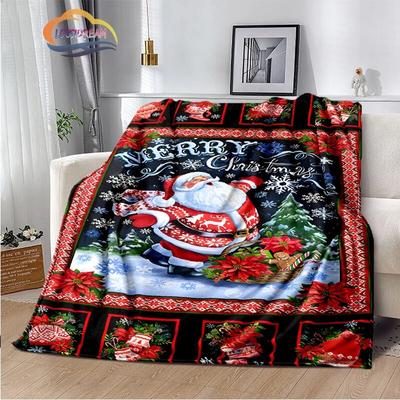 Christmas Series Flannel Cashmere Blanket  Santa Pattern Comfortable Warm Sofa Bed   Gift Blanket