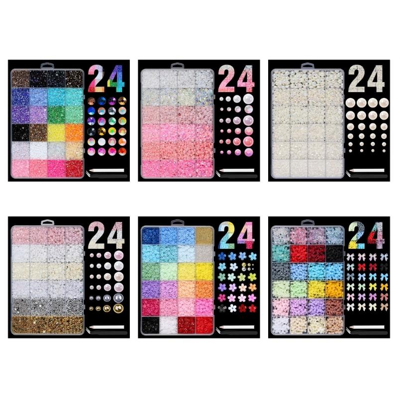 24-Grid Flat Back Resin Pearls for Nail Art with Long Lasting Shine and Colorful Nail Decorations
