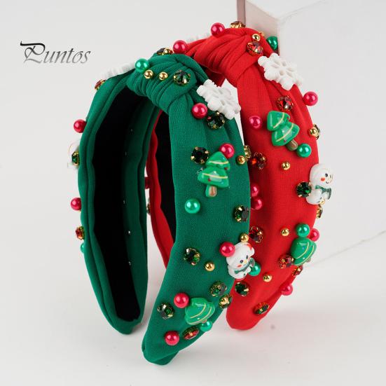 Vánoční čelenka Dámská čelenka s mini kamínky na vánoční stromeček Lehká slavnostní čelenka do vlasů pro večírky