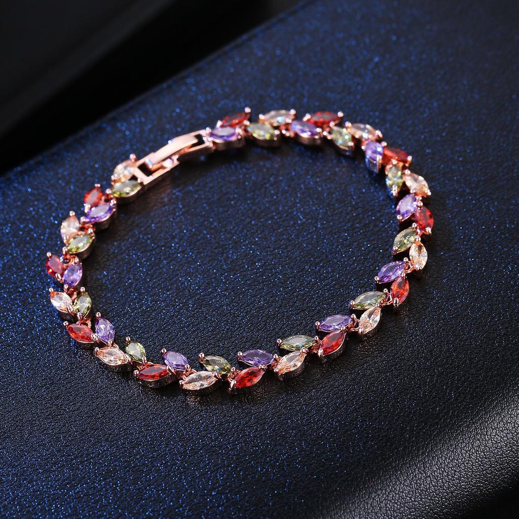 2026 European and American style jewelry, colorful rainbow, colorful zircon rice grain bracelet, forget worry grass element
