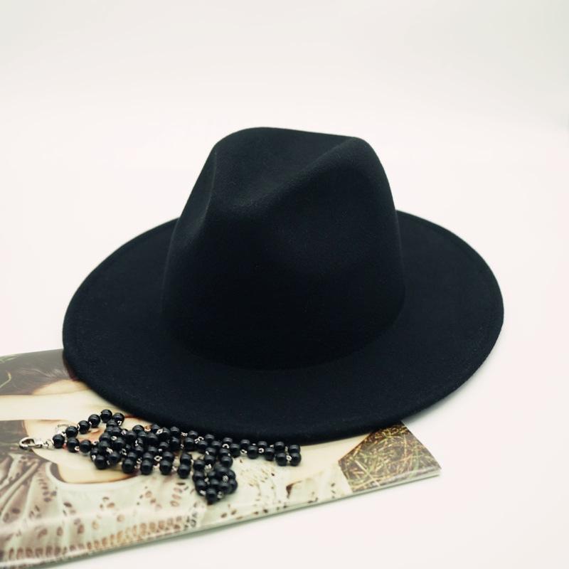 Internet Celebrity With Pearl Chain Celebrity British Retro Black Wool Big Wide Brim Jazz Top Hat Female Autumn And Winter