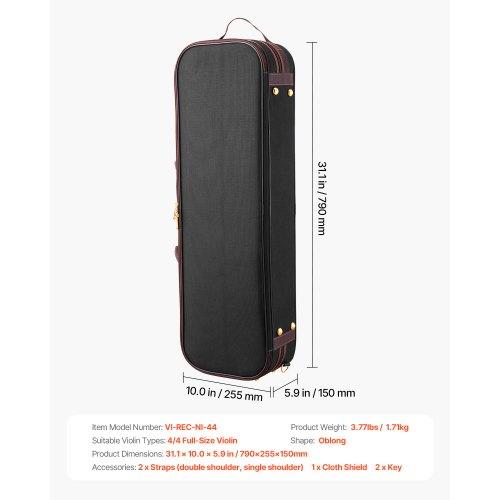 VEVOR 4/4 Full Size Violin Case, Built-in Hygrometer, Lightweight Portable Travel Carrying Bag, with Plush Lining, Shoulder Straps, Anti-Scratch