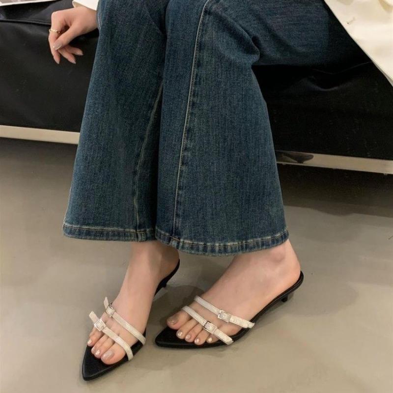 

Босоножки на тонком каблуке с одним ремешком, женская мода, острый носок, открытый носок, металлическая пряжка, узкие слипоны, туфли на каблуке-рюмочке 42 бежевый