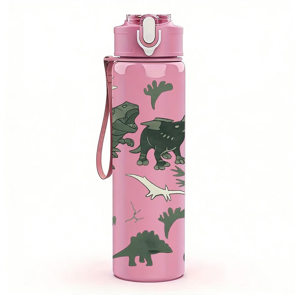 1PC Dinosaur Silhouette Group Print 750ml Color Plastic Sports Water Bottle Leakproof Flip Straw Lid Suitable for Sports Office Home Use