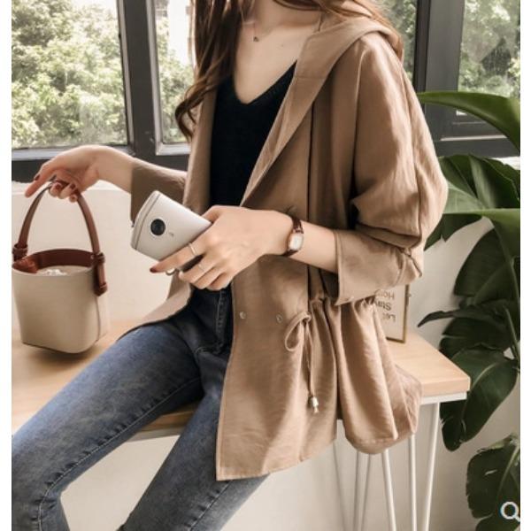 Early Autumn Women's Loose Hooded Windbreaker Women's Mid To Long Casual Long Sleeved Cardigan Jacket