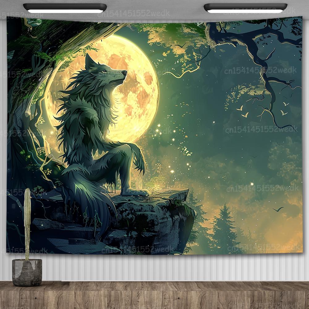 Emo Beyaz Kurt Oturan Meme Goblen Kurt Adam Goblenleri Yatak Odası İçin Baskılı Ev Dekorasyonu Resimleri Oda Duvar Asılı Posterler