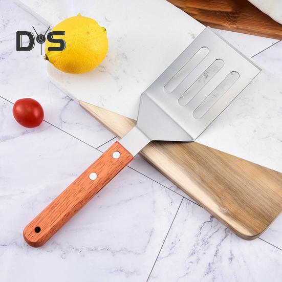 Stainless Steel Frying Spatula Set with Wooden Handle Heat Resistant Solid Turner Non Stick Slotted Spatulas for Frying Baking Flipping Turning