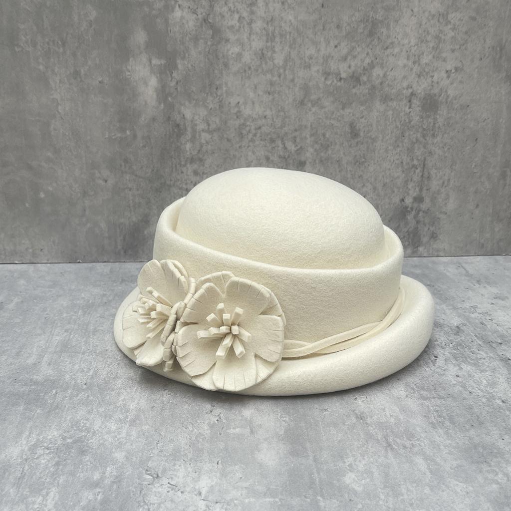 Elegant Three-Dimensional Flower Socialite Australian Hair Curled Top Hat Women'S Wool Beret Autumn And Winter Face Small Bucket Hat