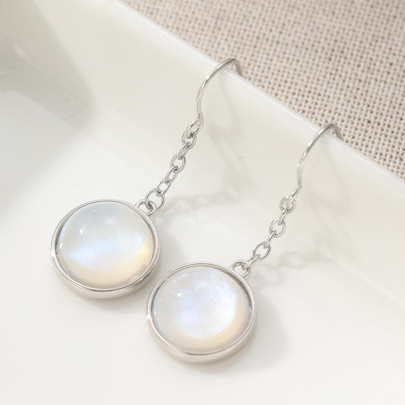 Simple Vintage Style Round Silvery Plated Pendant Earrings Women's Elegant Dangle Jewelry Anniversary Gifts Accessories
