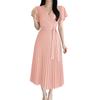 ZANZEA Women Casual V-Neck Summer Short Sleeve Pleated Dres