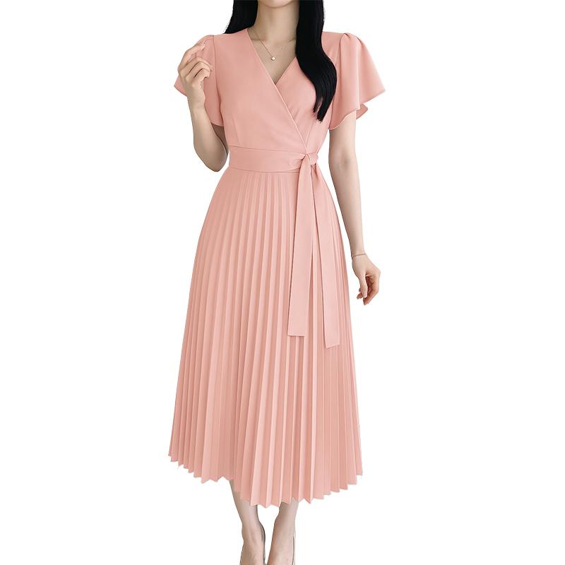 ZANZEA Women Casual V-Neck Summer Short Sleeve Pleated Dres