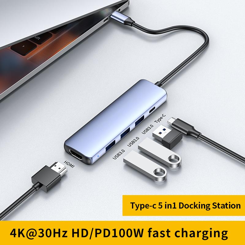 FEIXUAN Good Quality 5 in 1 Usb C HUB Multi Ethernet Network Pd 100w Type C Docking Station HUB for Laptop