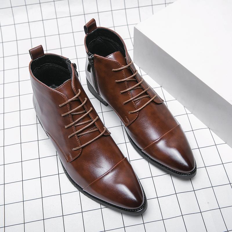 

Зимние Роскошные Дизайнерские Ботильоны из Патентной Кожи с Острым Носком, Мужские Высокие Кроссовки для Мужчин, Плоская Подошва, Мотоциклетные Ботинки, Zapatos Hombre 38