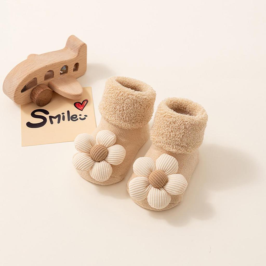Cute Flower Newborn Terry Socks Winter Baby Socks For Toddler Anti-Slip Indoor Floor Socks Girls Warm Socks