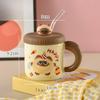 Tazza in Ceramica con Coperchio Tazza con Cannuccia Tazza per Acqua Coppia di Gattini Studente Carino Lavoratrice d'Ufficio per Uso Domestico